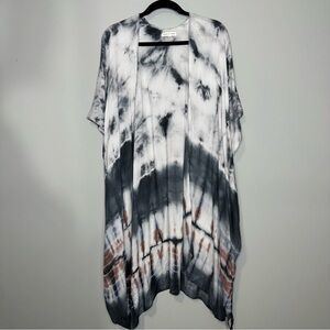 Woven Heart Tie-Dye Open Front‎ Kimono Duster